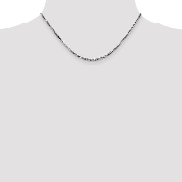 2.3mm, 14k White Gold Hollow Wheat Chain Necklace, 16 Inch